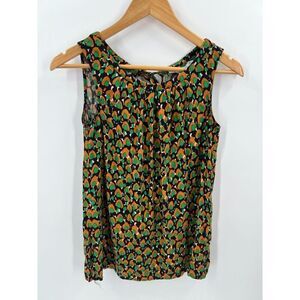 Boden US 6 Sleeveless Blouse Green Orange Abstract Print Viscose Resort Tank Top